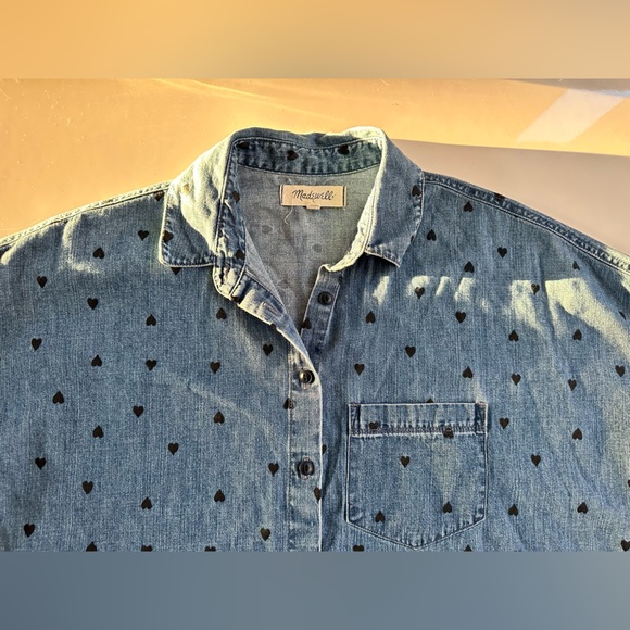 Madewell denim short sleeve tie front shirt heart print size XS extra small - Picture 9 of 14